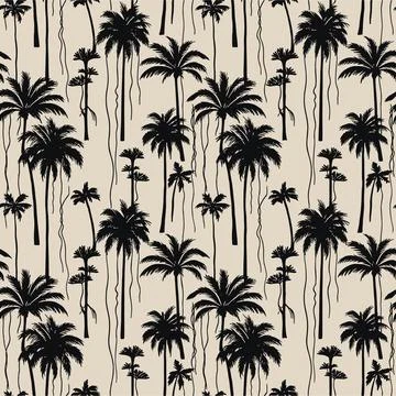 Seamless Pattern with Black Palm Trees on a Light Background. Stock Illustration