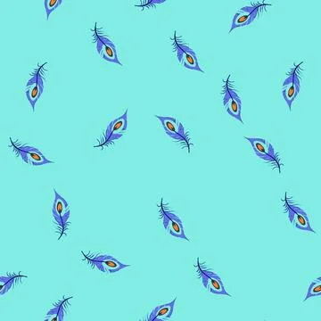 Seamless pattern black peacock feather cartoon vector Stockillustratie