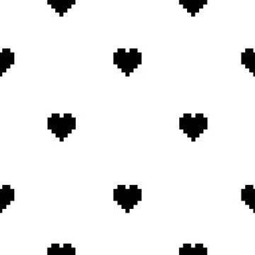 Seamless pattern with black pixel hearts. Illustrazione stock