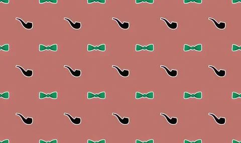Seamless pattern of black saxophones with green bows on pink background Stock Illustration