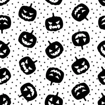 Seamless pattern with black scary pumpkins Stock Illustration