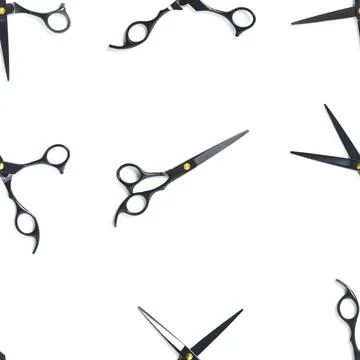 Seamless pattern of black scissors. professional hairdresser black scissors Stock Photos