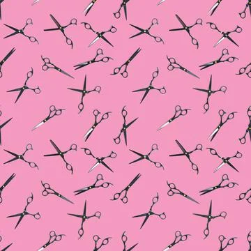 Seamless pattern of black scissors. professional hairdresser black scissors 库存照片