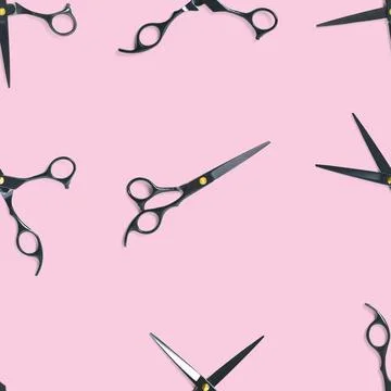 Seamless pattern of black scissors. professional hairdresser black scissors Foto stock