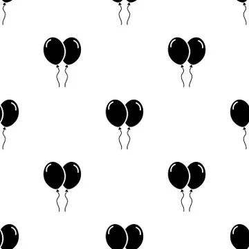 Seamless pattern with black silhouette of balloons on white background. Vector. Stock Illustration