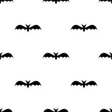 Seamless pattern with black silhouette bats. Halloween texture. Vector illust Stock Illustration