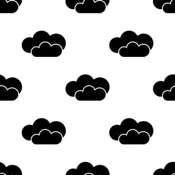Seamless pattern with black silhouette of cloud on white background. Vector. Stock Illustration
