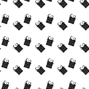 Seamless pattern black silhouette gift box. Vector flat illustration Illustrazione stock