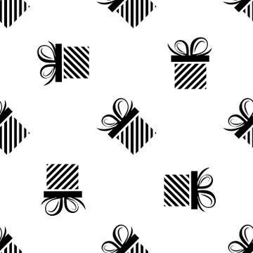 Seamless pattern black silhouette gift box. Vector flat illustration Illustrazione stock