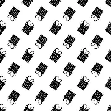 Seamless pattern black silhouette gift box. Vector flat illustration Illustrazione stock