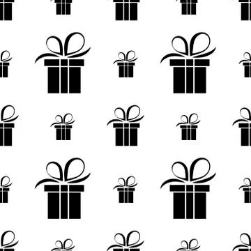 Seamless pattern black silhouette gift box. Vector flat illustration Stock Illustration