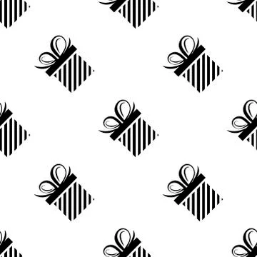 Seamless pattern black silhouette gift box. Vector flat illustration Illustrazione stock