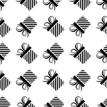 Seamless pattern black silhouette gift box. Vector flat illustration Illustrazione stock