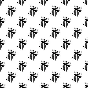 Seamless pattern black silhouette gift box. Vector flat illustration Stock Illustration