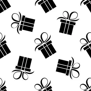 Seamless pattern black silhouette gift box. Vector flat illustration Stock Illustration