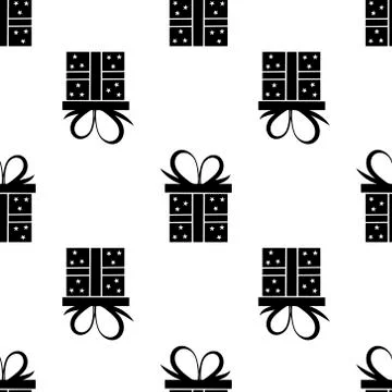 Seamless pattern black silhouette gift box. Vector flat illustration Illustrazione stock