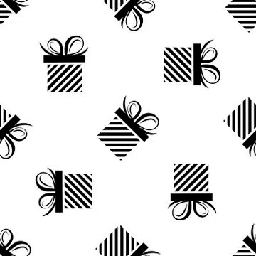 Seamless pattern black silhouette gift box. Vector flat illustration Illustrazione stock