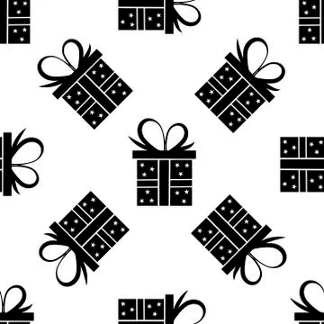 Seamless pattern black silhouette gift box.Present 스톡 일러스트