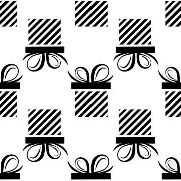 Seamless pattern black silhouette gift box. flat Illustrazione stock