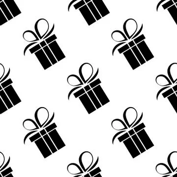 Seamless pattern black silhouette gift box. Illustrazione stock