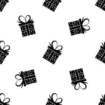 Seamless pattern black silhouette gift box.Present Stock Illustration