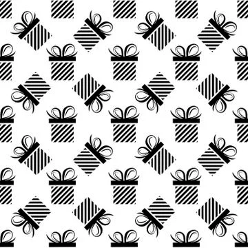 Seamless pattern black silhouette gift box. flat Stock Illustration