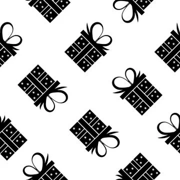 Seamless pattern black silhouette gift box Illustrazione stock