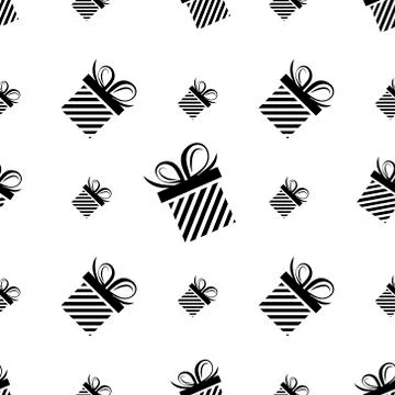Seamless pattern black silhouette gift box. Vector flat illustration Stock Illustration