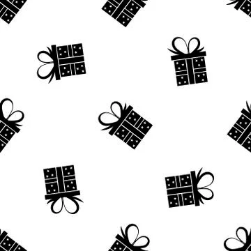 Seamless pattern black silhouette gift box Illustrazione stock