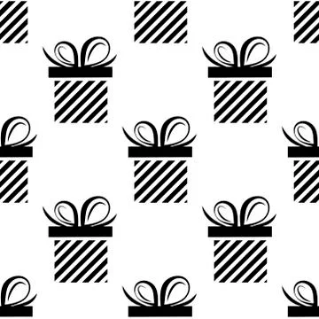 Seamless pattern black silhouette gift box Illustrazione stock