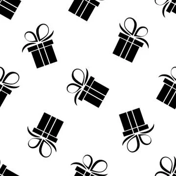Seamless pattern black silhouette gift box Stock Illustration