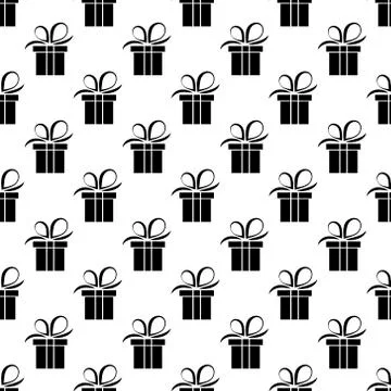 Seamless pattern black silhouette gift box. Vector flat illustration Stock Illustration