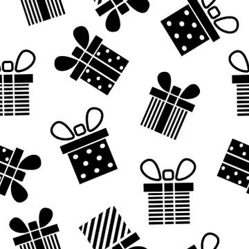 Seamless pattern black silhouette gift box. Vector flat illustration Illustrazione stock