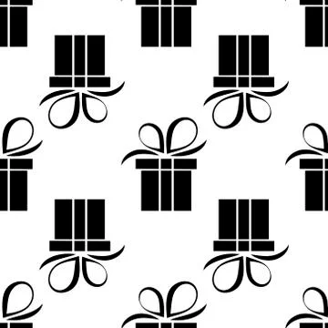Seamless pattern black silhouette gift box. Vector flat illustration Illustrazione stock