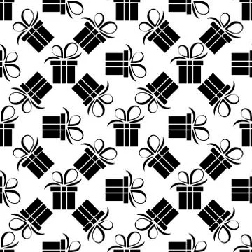Seamless pattern black silhouette gift box. Vector flat illustration Stock Illustration