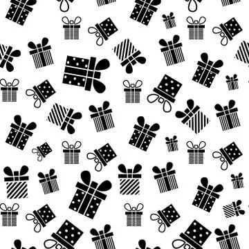 Seamless pattern black silhouette gift box. Vector flat illustration Stock Illustration