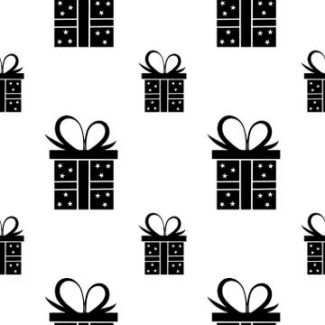 Seamless pattern black silhouette gift box. Vector flat illustration Stock Illustration