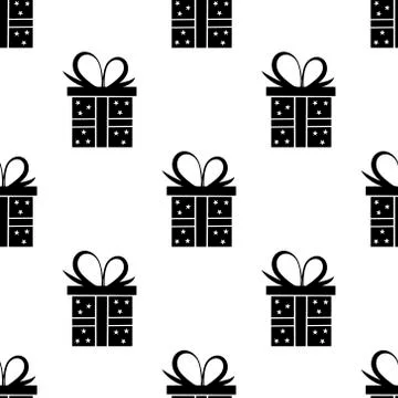 Seamless pattern black silhouette gift box. Vector flat illustration Stock Illustration