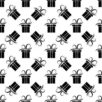 Seamless pattern black silhouette gift box. Stock Illustration