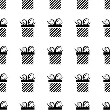 Seamless pattern black silhouette gift box. Vector flat illustration Illustrazione stock