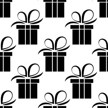 Seamless pattern black silhouette gift box. Vector flat illustration Illustrazione stock