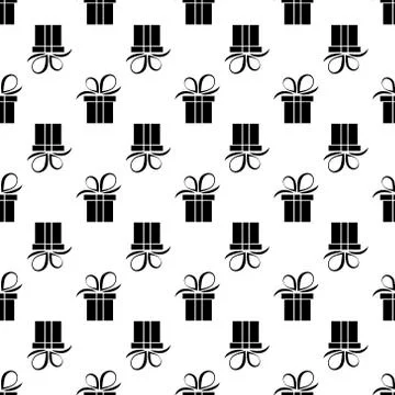 Seamless pattern black silhouette gift box. Vector flat illustration Illustrazione stock