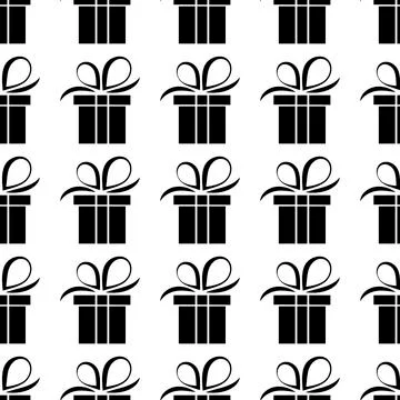 Seamless pattern black silhouette gift box Stock Illustration