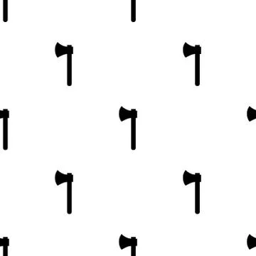 Seamless pattern with black silhouette icon of axe isolated on white. Vector. Stock Illustration