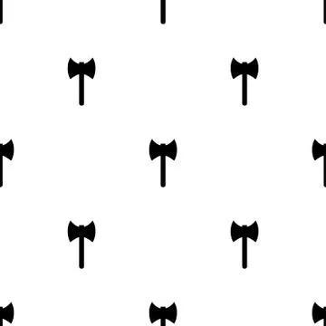 Seamless pattern with black silhouette icon of axe isolated on white. Vector. Stock Illustration