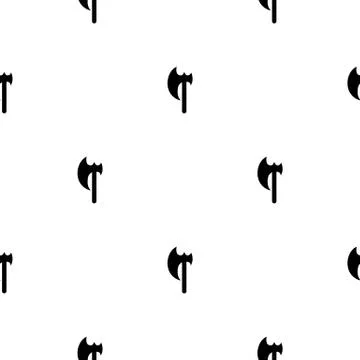 Seamless pattern with black silhouette icon of axe isolated on white. Vector. Illustrazione stock