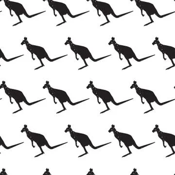 Seamless Pattern With Black Silhouette Kangaroo Animals Ornament 스톡 일러스트