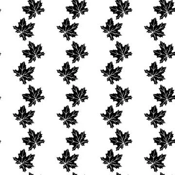 Seamless pattern with black silhouette maple leaves isolated on white backgro Illustrazione stock