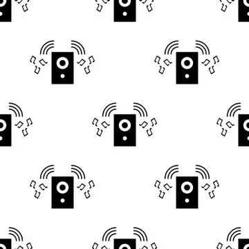 Seamless pattern with black silhouette of music speaker on white background.  Stock Illustration