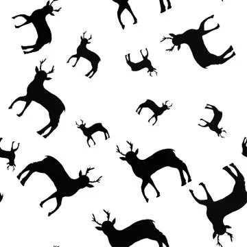 Seamless pattern with black silhouettes of deer Stock Illustration